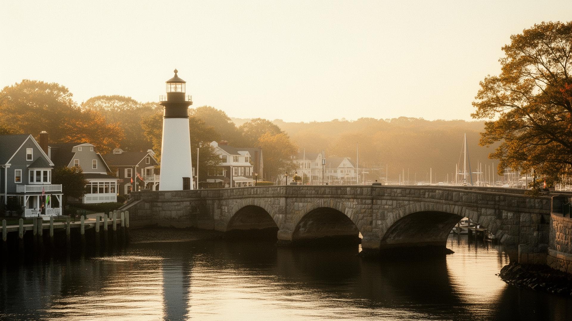 Milford Connecticut harbor and lighthouse